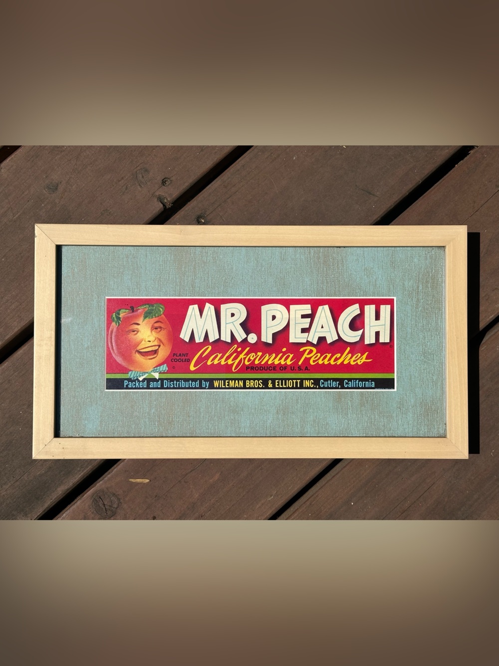 Mr. Peach California Peaches Framed Vintage Sign - Red & Teal